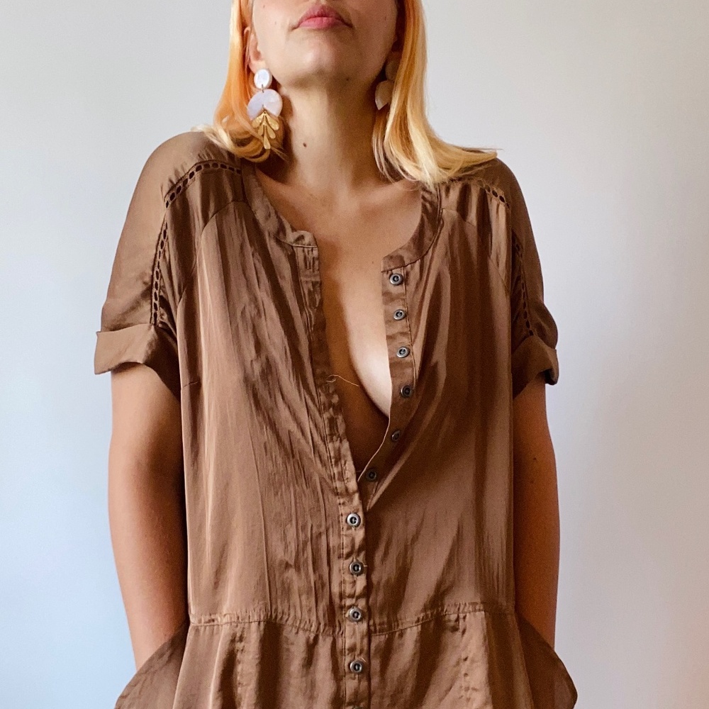 Perfect Satin Bronze Playsuit with Eyelet Details